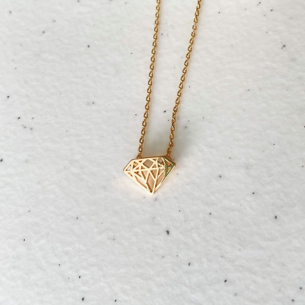NEW Diamond Shaped Pendant Gold Plated Necklace Dainty Minimalist Jewelry
